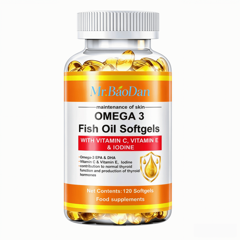 Omega-3-Fischöl-Kapseln 3er-Pack 360 Weichgelatinekapseln 1000 mg Omega-3-Fettsäuren Nährstoffkapseln für Erwachsene mit EPA, DHA, Vitamin C, E, Jod
