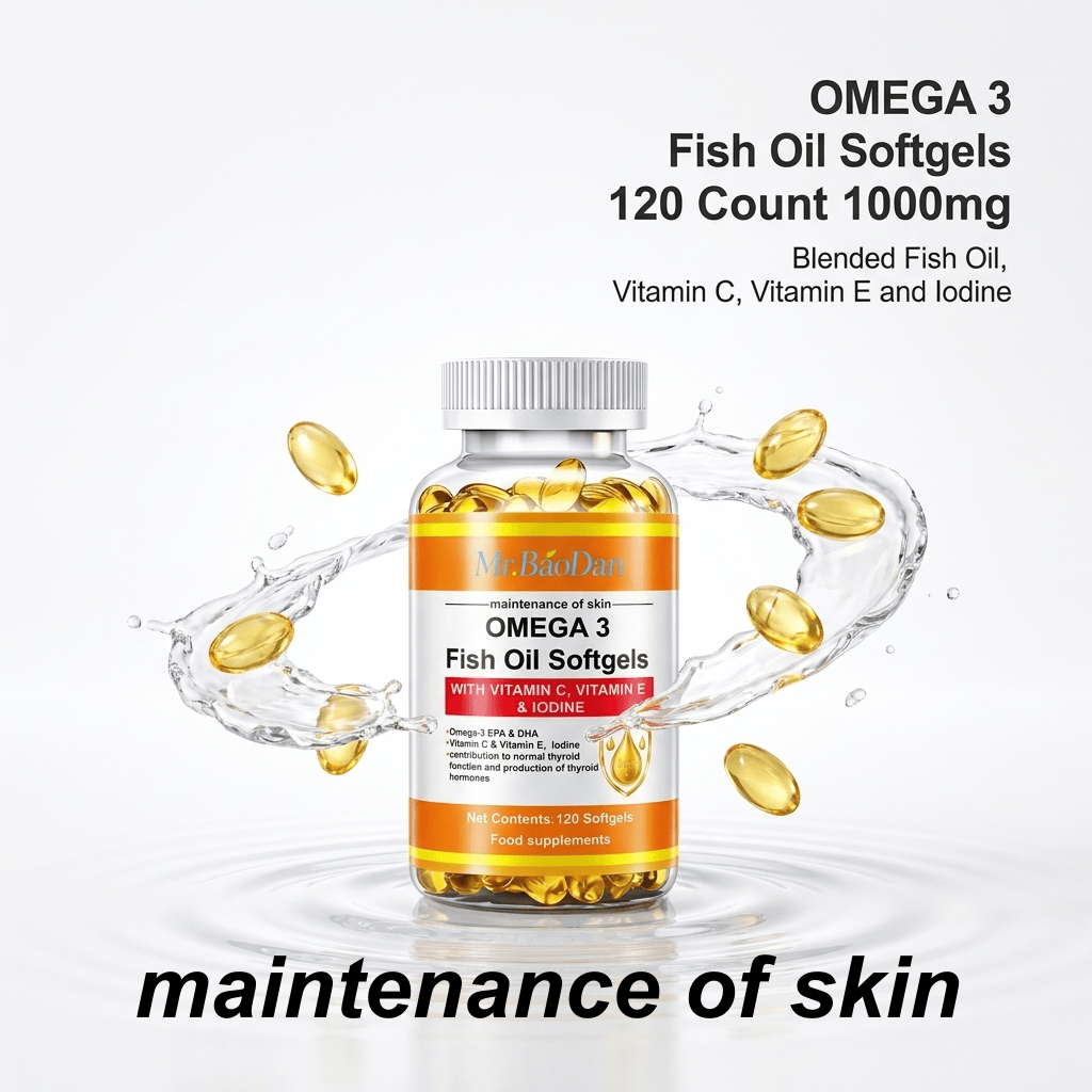 Omega-3-Fischöl-Kapseln 3er-Pack 360 Weichgelatinekapseln 1000 mg Omega-3-Fettsäuren Nährstoffkapseln für Erwachsene mit EPA, DHA, Vitamin C, E, Jod
