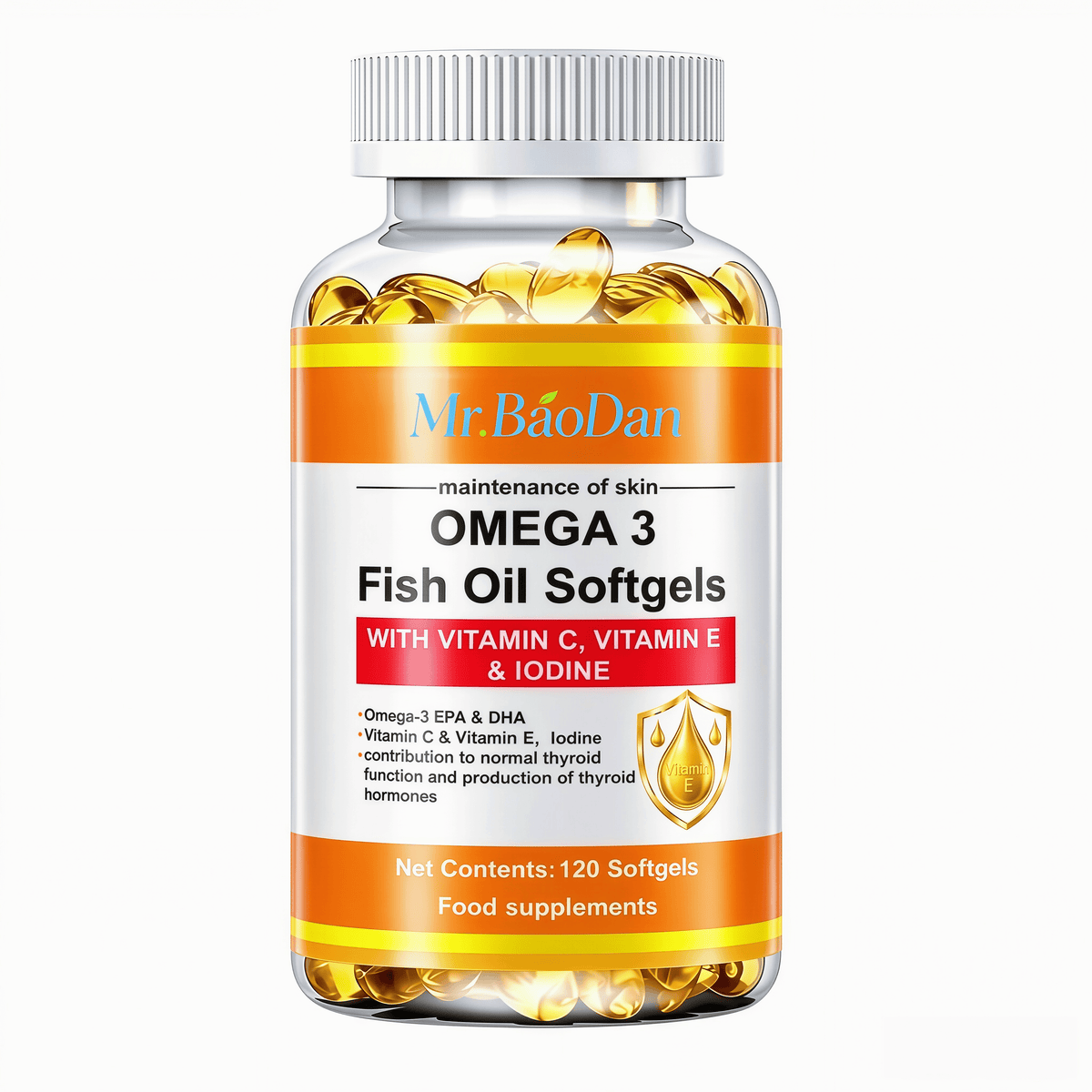 Omega-3-Fischöl-Kapseln 3er-Pack 360 Weichgelatinekapseln 1000 mg Omega-3-Fettsäuren Nährstoffkapseln für Erwachsene mit EPA, DHA, Vitamin C, E, Jod