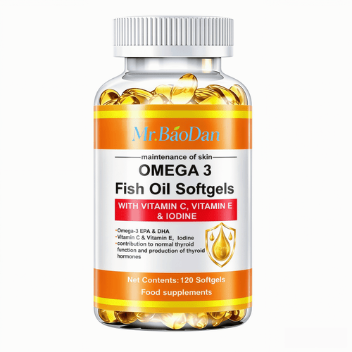 Omega-3-Fischöl-Kapseln 3er-Pack 360 Weichgelatinekapseln 1000 mg Omega-3-Fettsäuren Nährstoffkapseln für Erwachsene mit EPA, DHA, Vitamin C, E, Jod