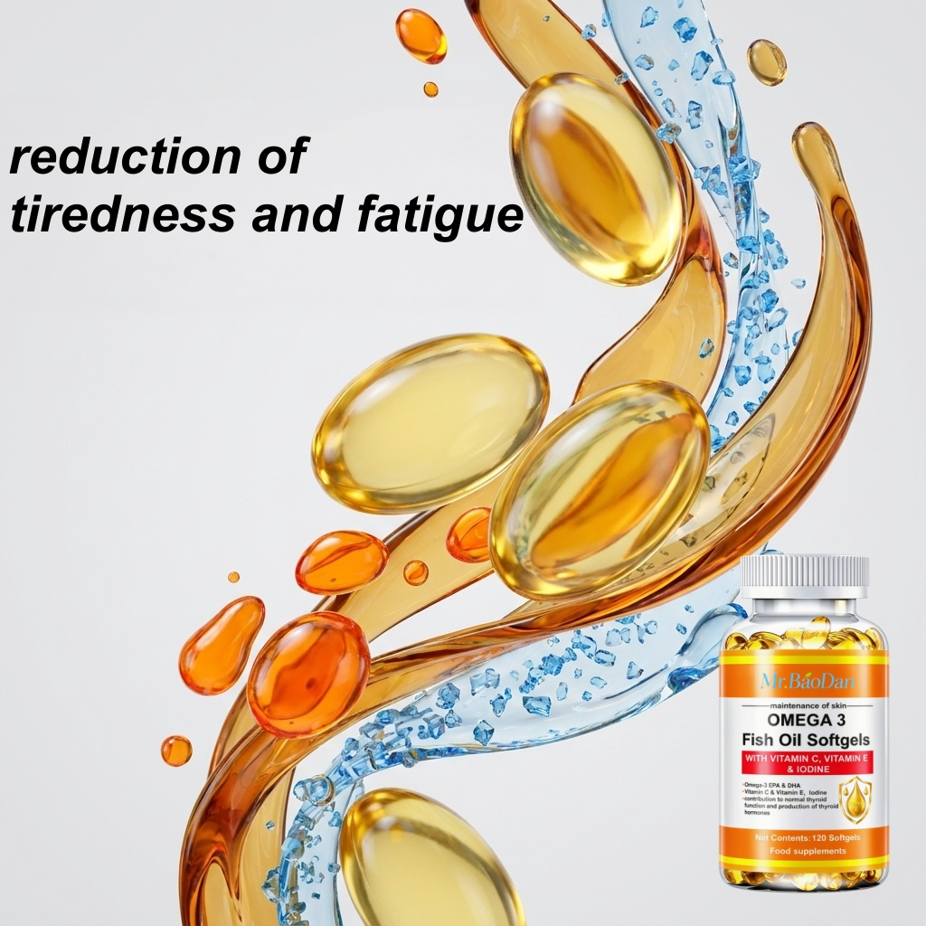 Omega-3-Fischöl-Kapseln 3er-Pack 360 Weichgelatinekapseln 1000 mg Omega-3-Fettsäuren Nährstoffkapseln für Erwachsene mit EPA, DHA, Vitamin C, E, Jod